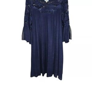 Boho Dress Women's L.  J Gee
Navy Flounce Sleeves With Lace
Crochet Neckline